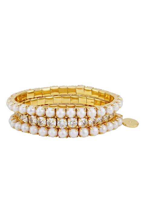 Imitation Pearl and Crystal Set of 3 Stretch Bracelets