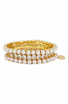 Imitation Pearl and Crystal Set of 3 Stretch Bracelets