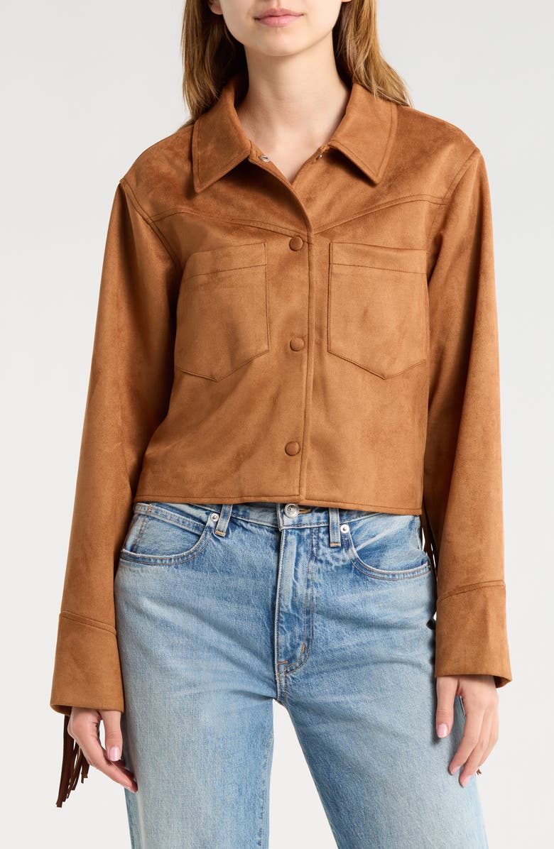 Steve Madden Cheyenne Fringe Faux Suede Jacket, Alternate, color, Chicory Coffee