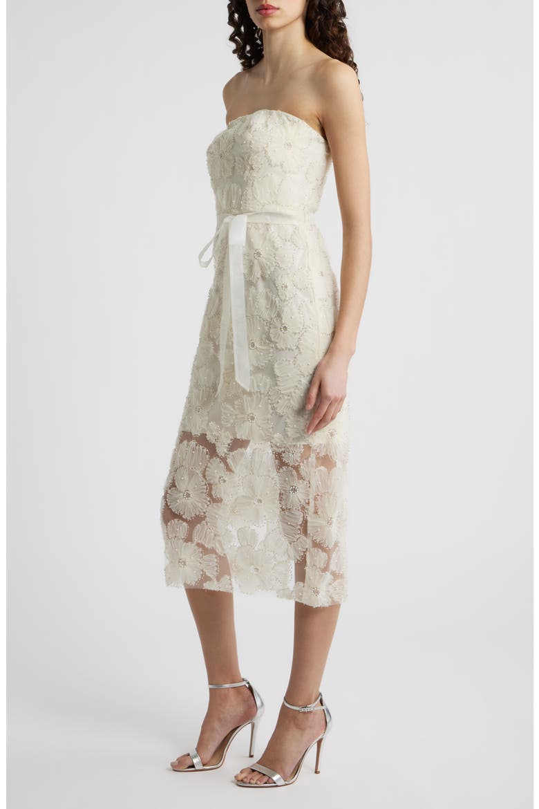 Beaded Floral Appliqué Strapless Dress, Alternate, color, IVORY