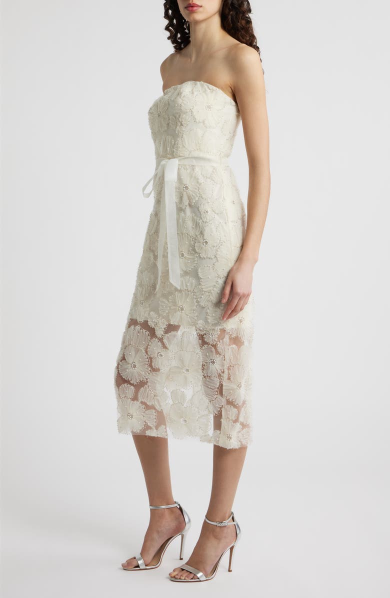 Sam Edelman Beaded Floral Appliqué Strapless Dress, Alternate, color, Ivory