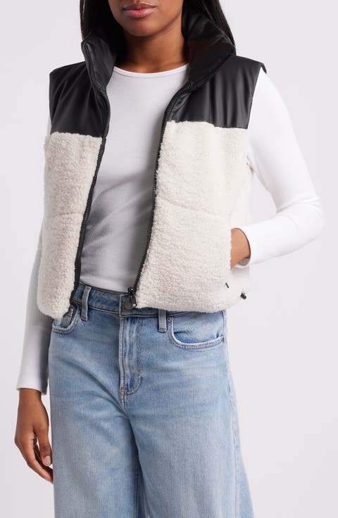 Faux Leather & Faux Shearling Crop Vest
