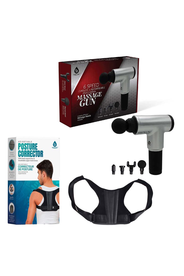 Adjustable Posture Corrector & Professional Massage Gun, Main, color, Black
