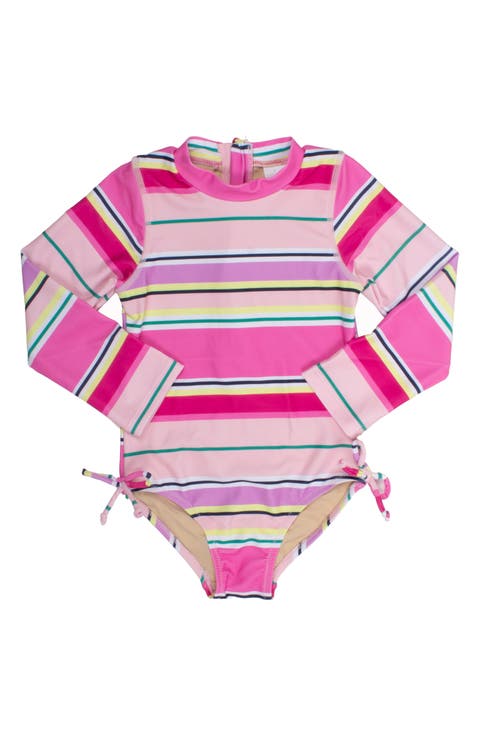 Kids' Beach Stripe Long Sleeve One-Piece Swimsuit (Little Kid)