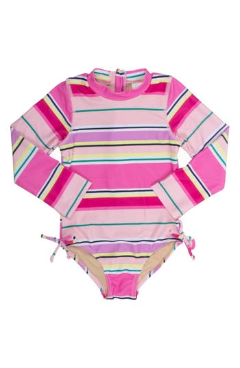 SHADE CRITTERS SHADE CRITTERS KIDS' BEACH STRIPE LONG SLEEVE ONE-PIECE SWIMSUIT 
