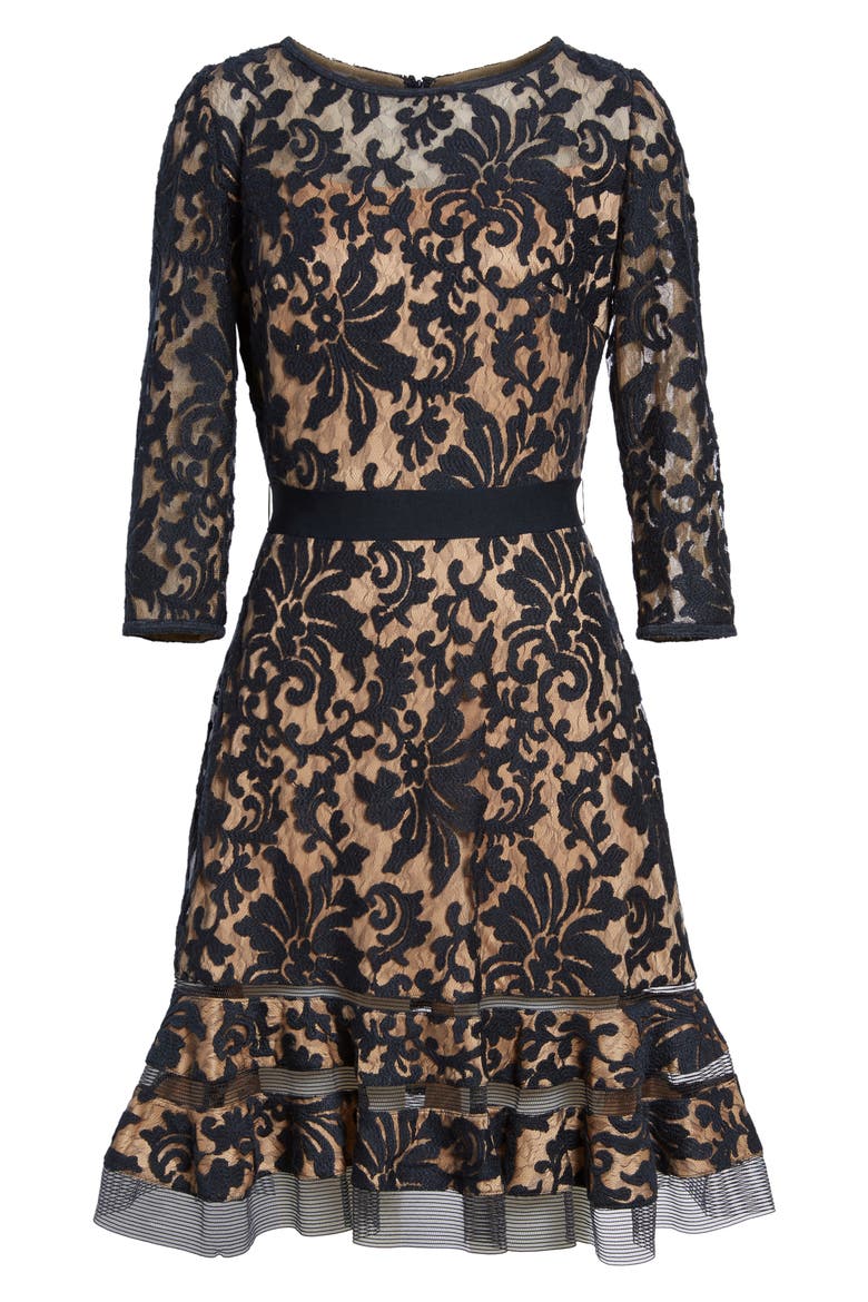 Belted Lace Dress, Alternate, color, NAVY/ NUDE