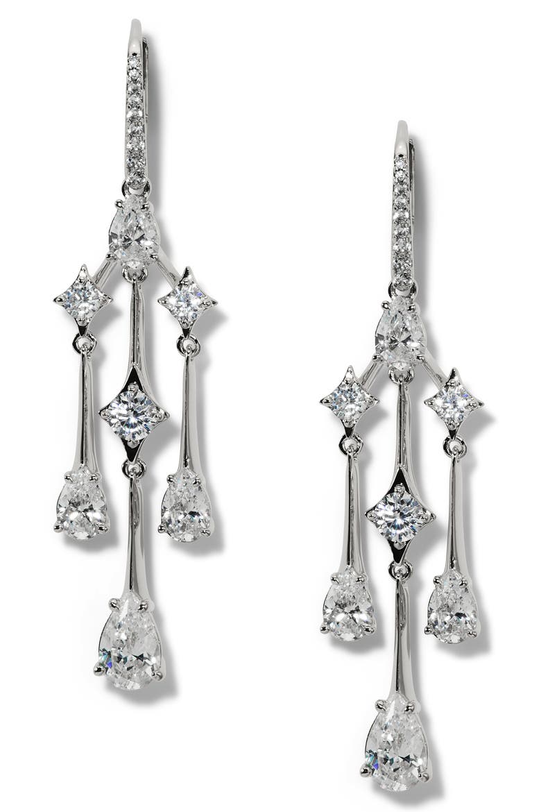 Hera Cubic Zirconia Chandelier Drop Earrings, Main, color, RHODIUM