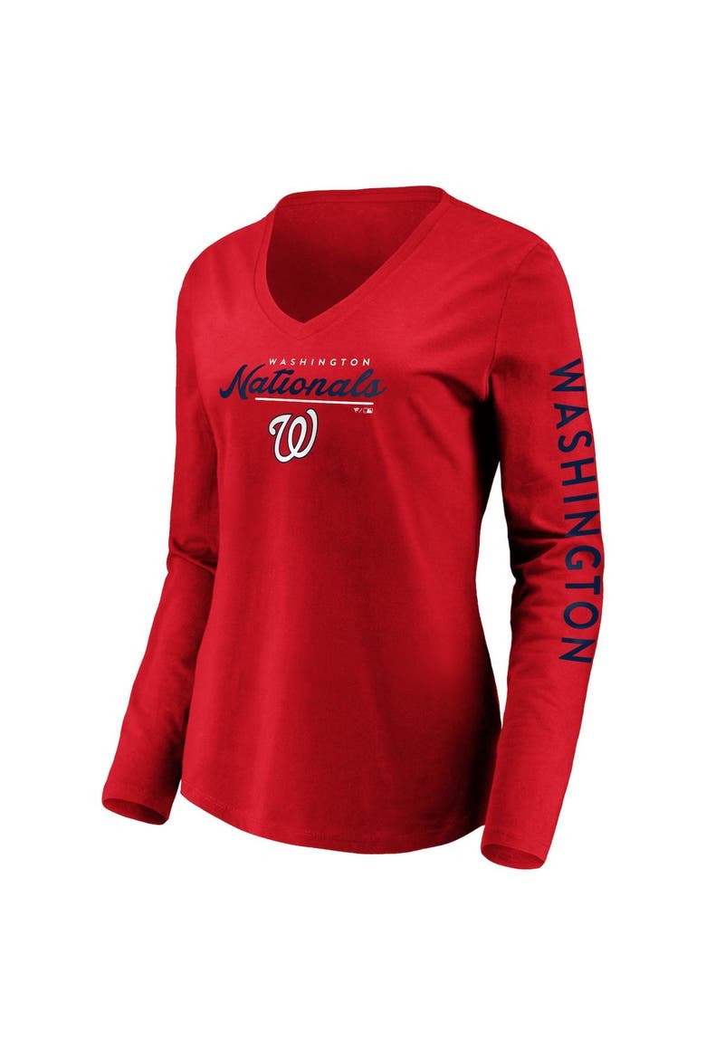 Women's Fanatics Branded Red Washington Nationals Core High Class Long Sleeve V-Neck T-Shirt, Alternate, color, Red
