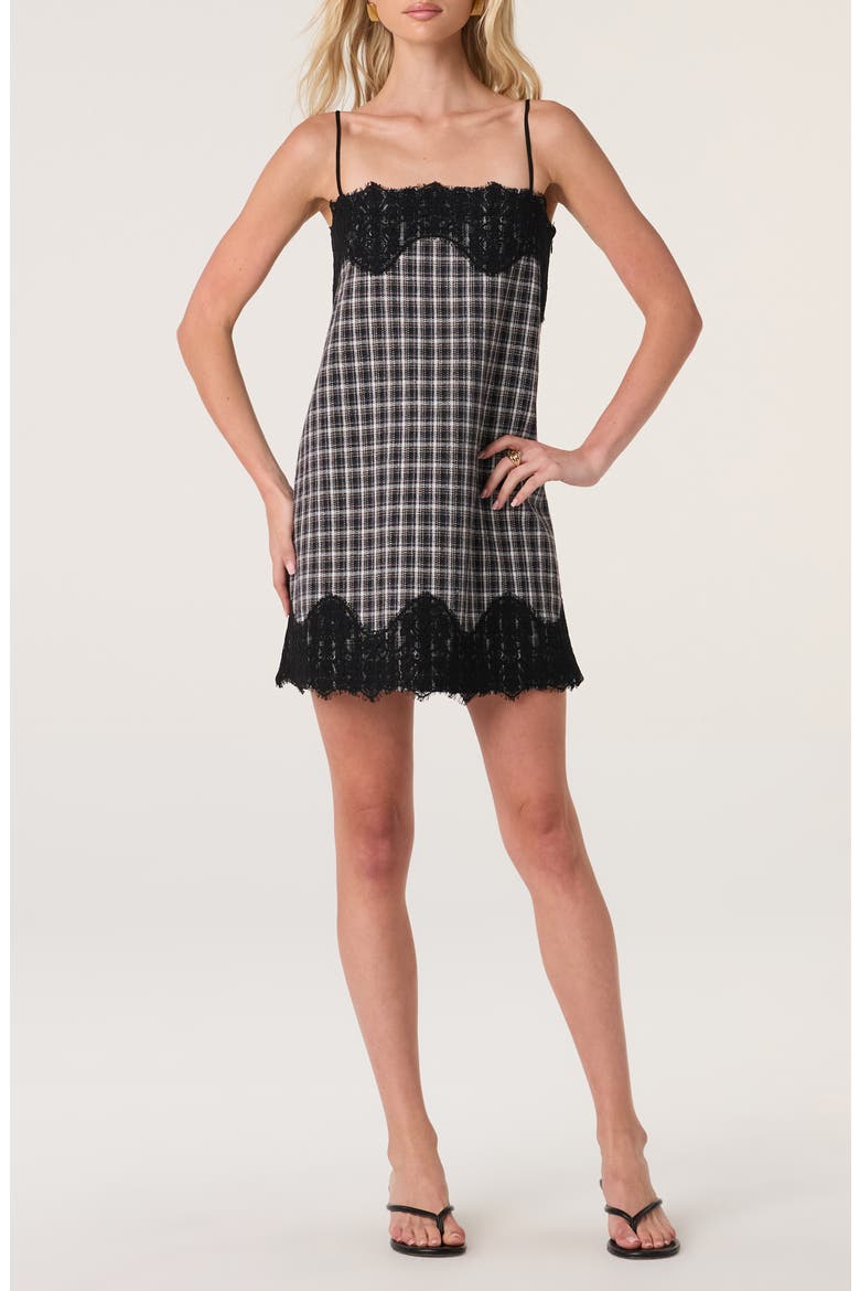 Aitana Lace Trim Plaid Slipdress, Main, color, BLACK BLUE PLAID
