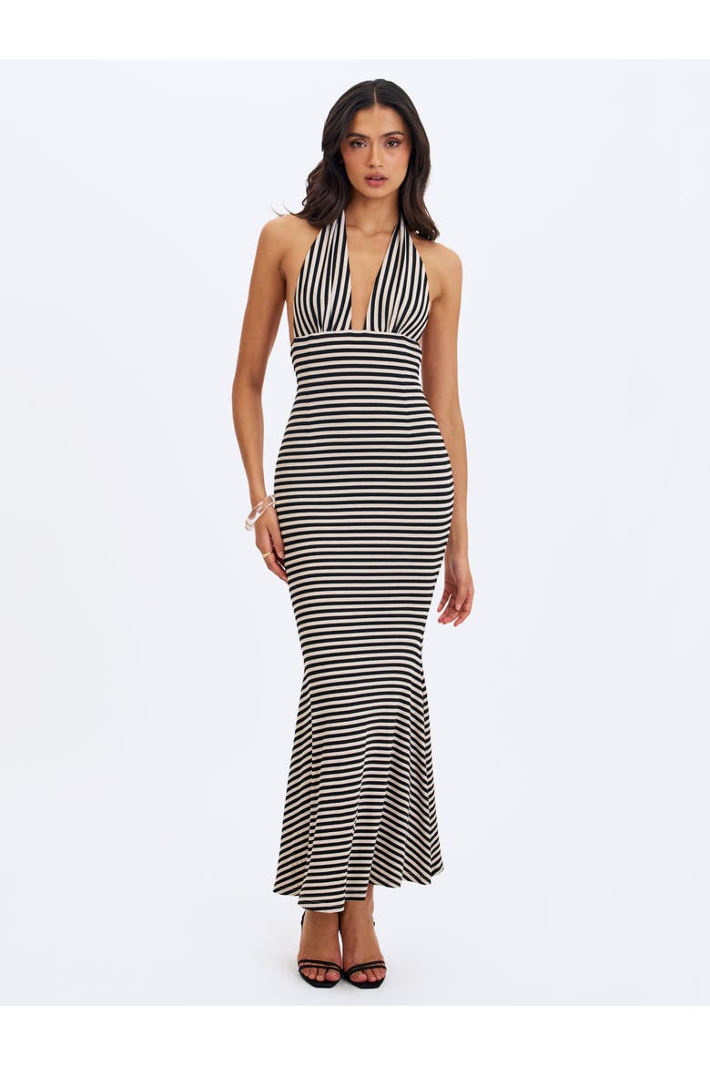 Hannah Lyocell Jersey Striped Mermaid Maxi Dress, Alternate, color, Almond & Black