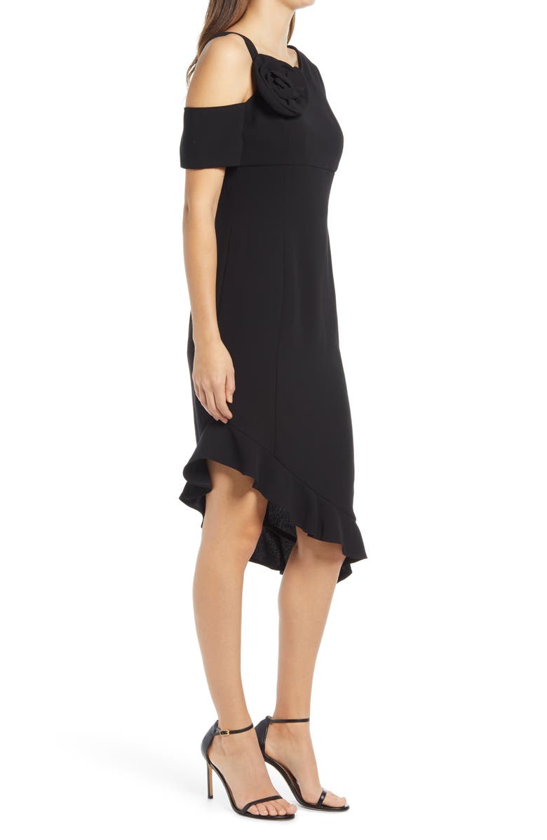 Shani Cold Shoulder Ruffle Crepe Dress, Alternate, color, 