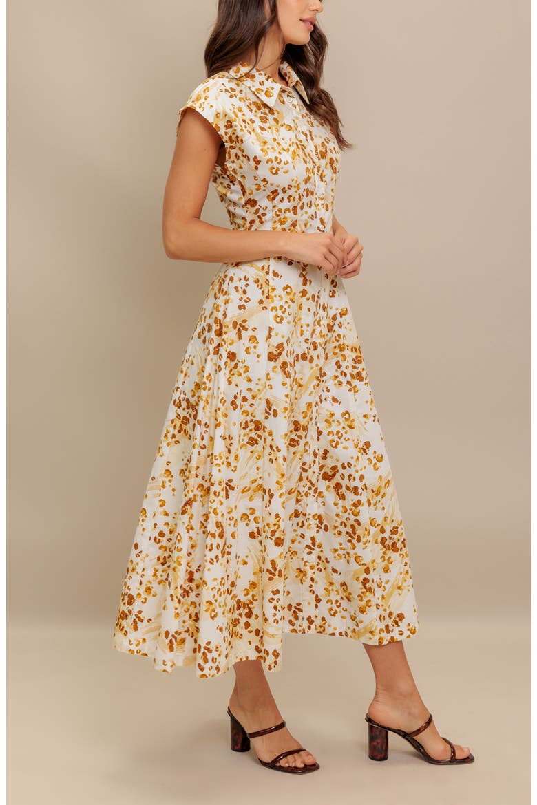 Print Midi Button Front Shirtdress, Alternate, color, IVORY BROWN