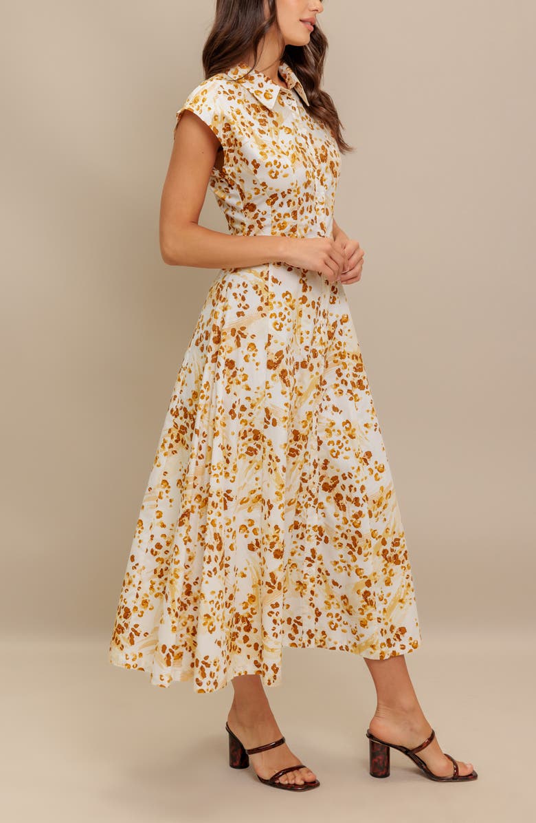 FLYING TOMATO Print Midi Button Front Shirtdress, Alternate, color, Ivory Brown
