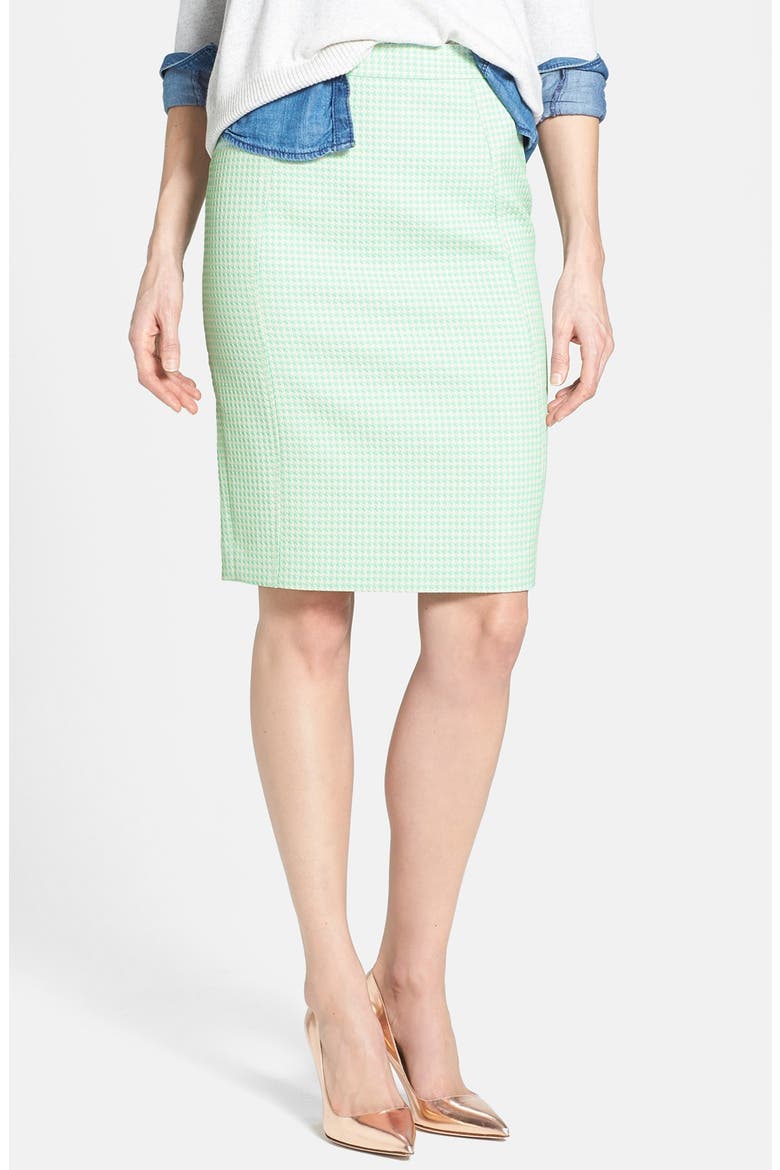 Seamed Pencil Skirt, Main, color, GREEN/ CREAM HOUNDSTOOTH