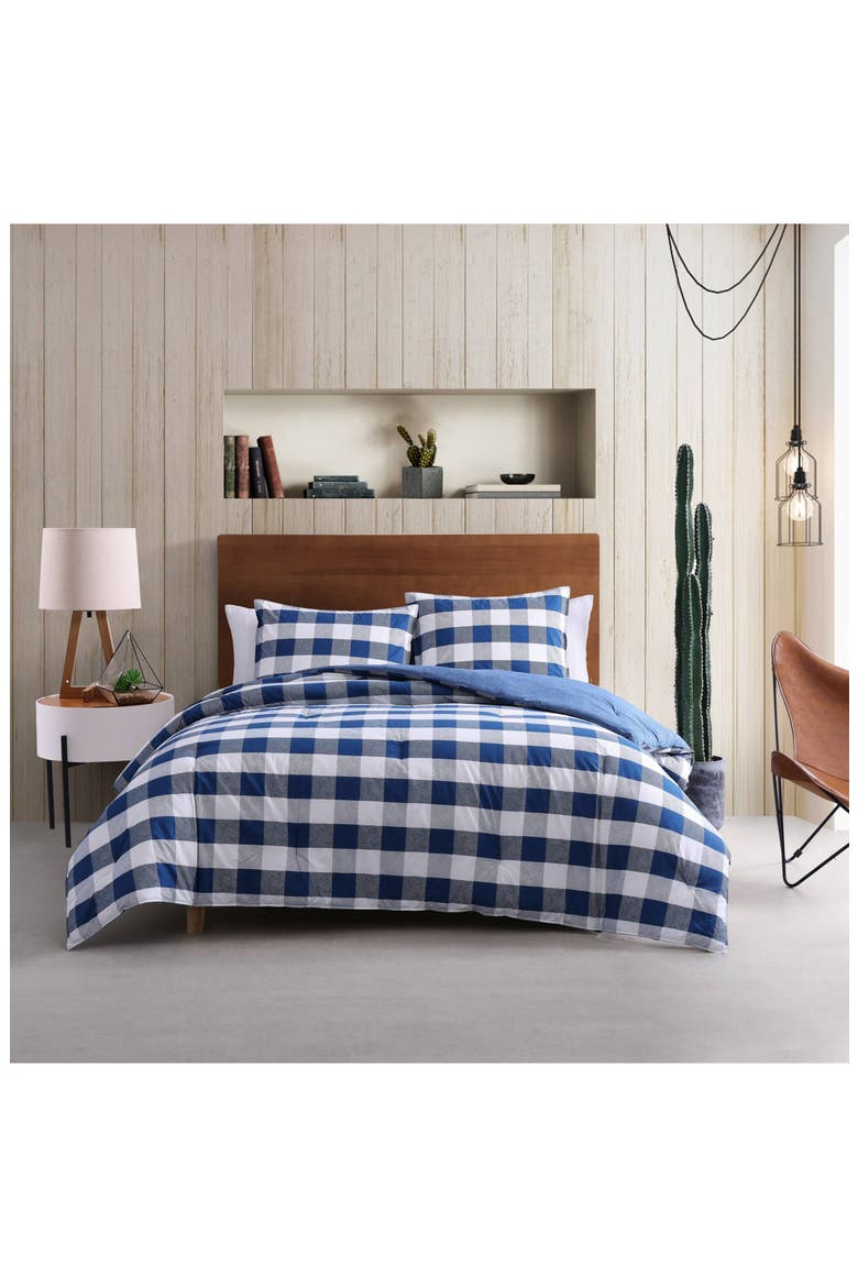 Bison Plaid Comforter & Sham Set, Alternate, color, NAVY