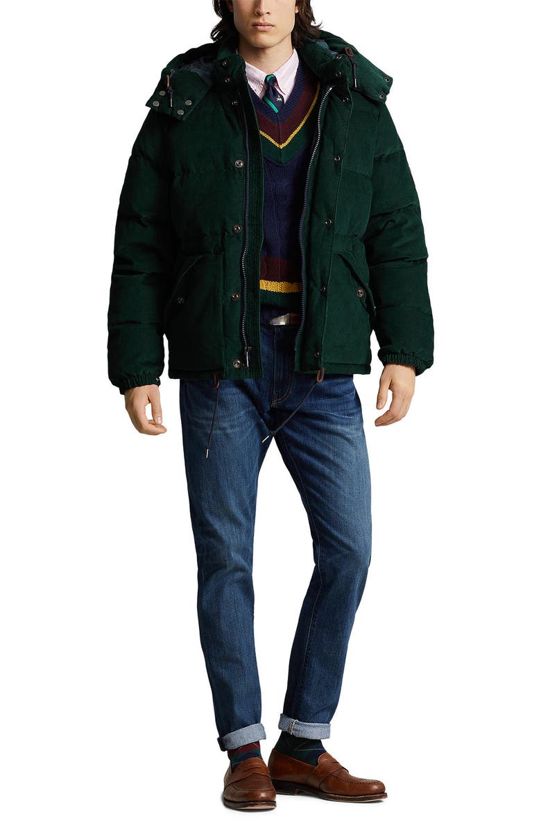 Polo Ralph Lauren Corduroy Boulder Down Jacket, Alternate, color, College Green