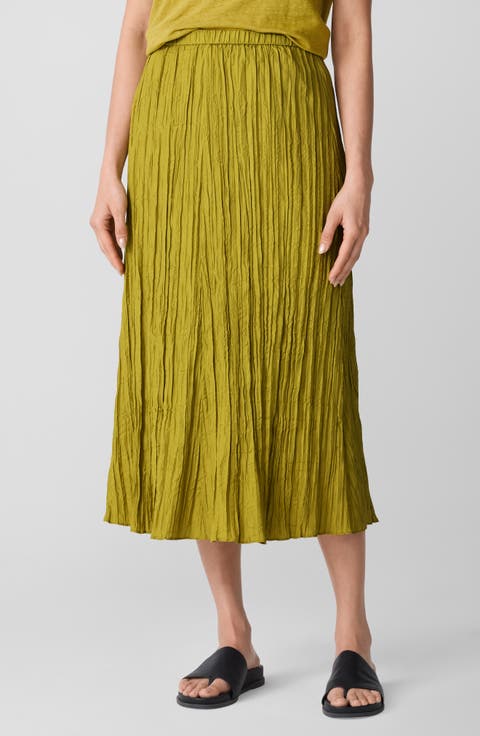 Crinkled Silk Midi Skirt (Petite)