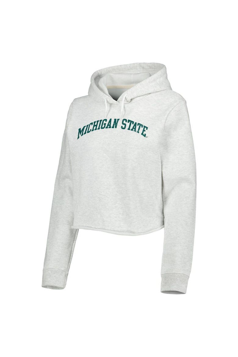 Women's League Collegiate Wear Ash Michigan State Spartans 2-Hit 1636 Cropped Pullover Hoodie, Alternate, color, Ash