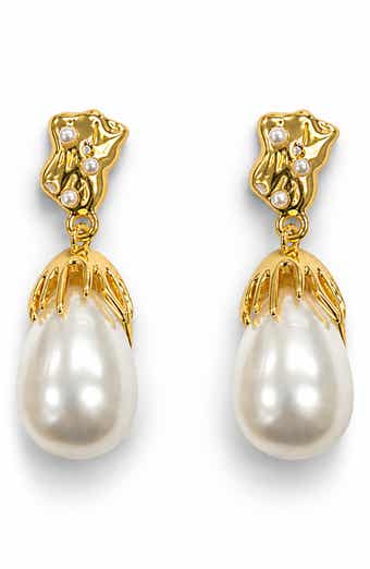 Imitation Pearl Blossom Drop Earrings