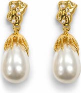 LA MENO Imitation Pearl Blossom Drop Earrings