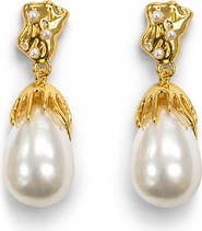 LA MENO Imitation Pearl Blossom Drop Earrings