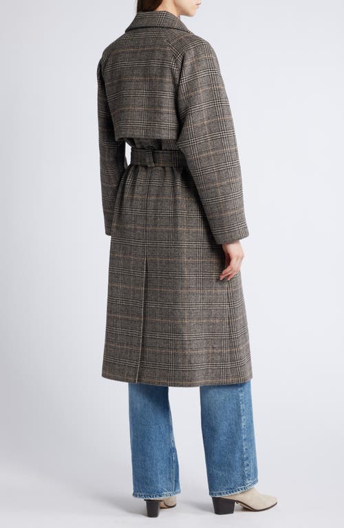 Treasure & Bond Plaid Winter Trench Coat In Black- Tan Kensie Plaid