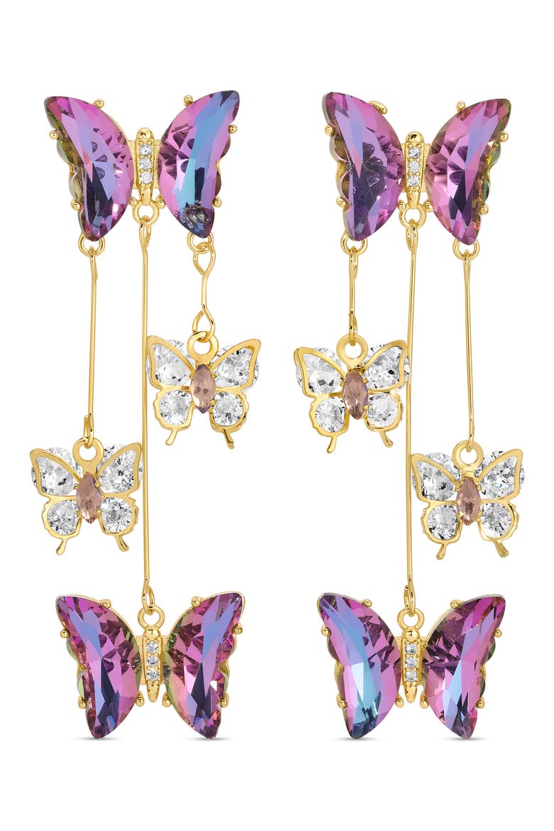Abby CZ Butterfly Drop Earrings, Main, color, PURPLE