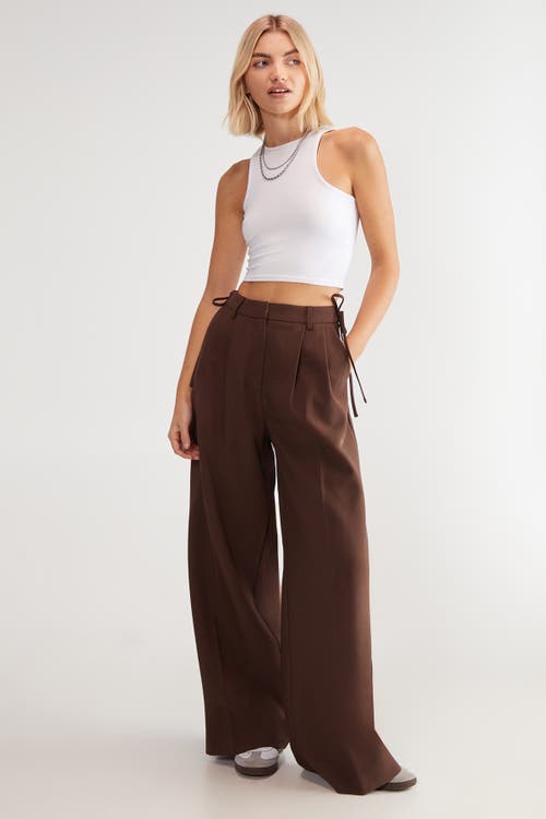 Nasty Gal Premium Tailored Tie Detail Pants In Brown
