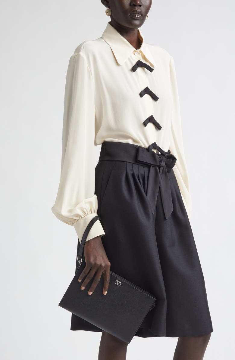 Valentino VLOGO Leather Zip Pouch, Alternate, color, Black