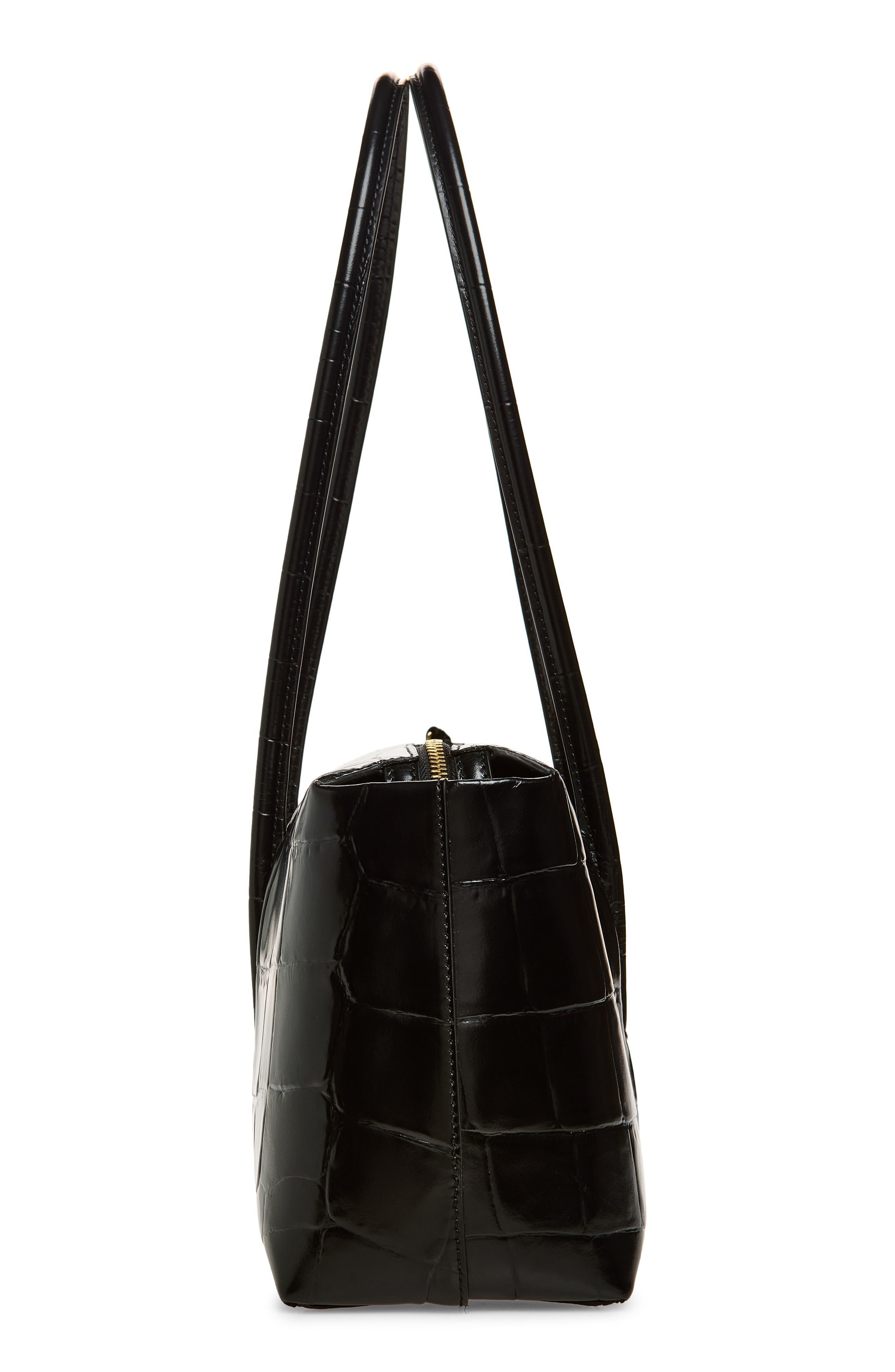 The Stockholm Croc Embossed Leather Shoulder Bag, Alternate, color, BLACK