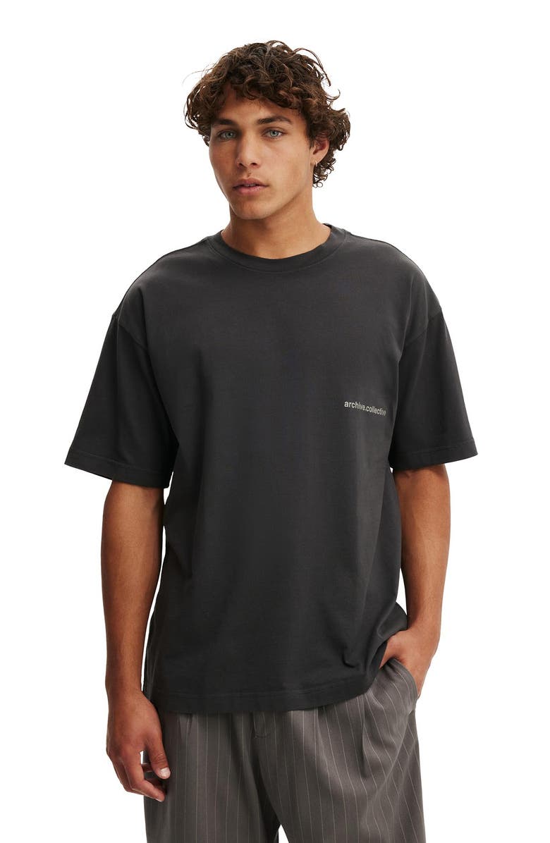 Cotton On Men's Box Fit Text T-Shirt, Main, color, Washed Black Archive