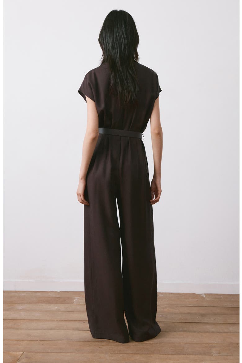 Cap Sleeve Belted Jumpsuit, Alternate, color, CHOCOLATE