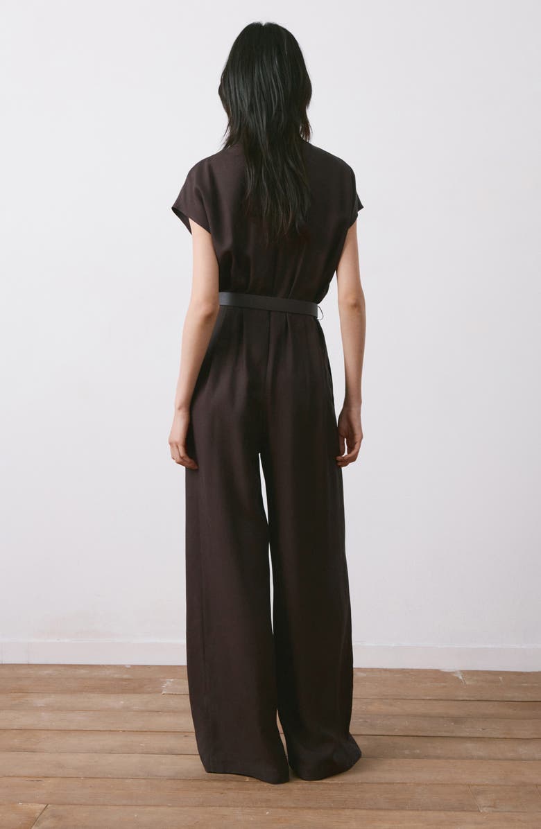 MANGO Cap Sleeve Belted Jumpsuit, Alternate, color, Chocolate