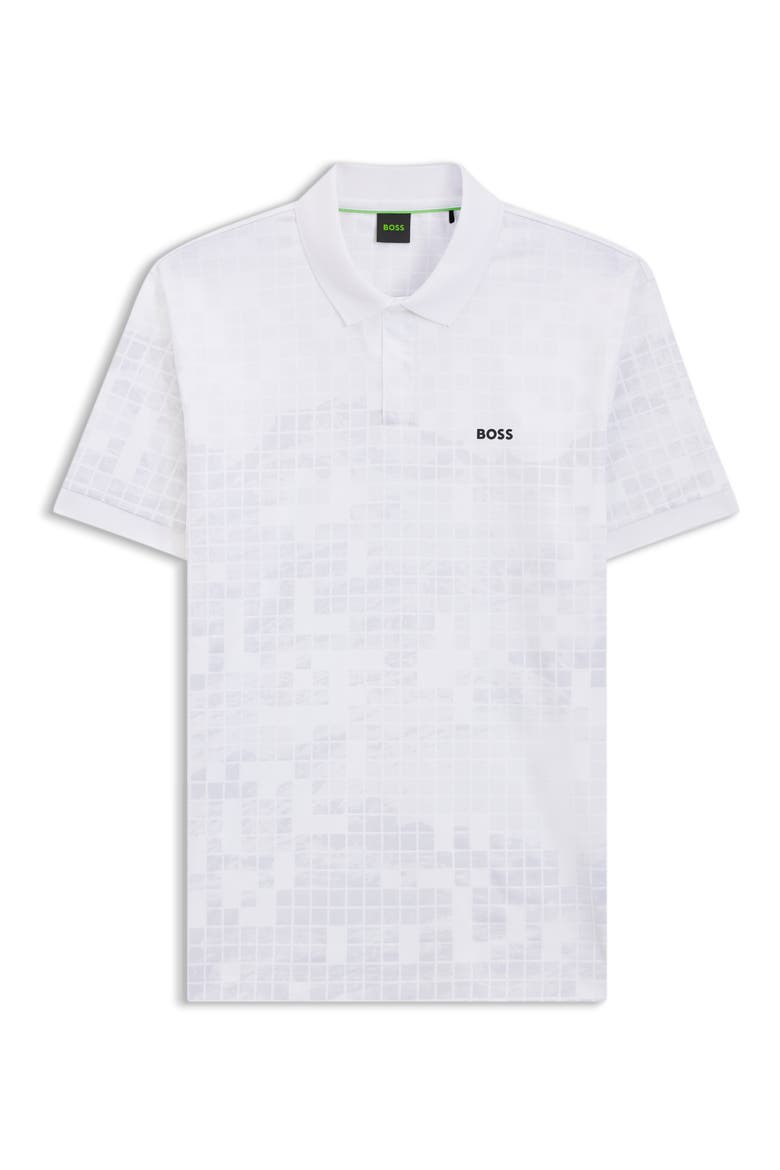 Grid Print Cotton Polo, Alternate, color, WHITE