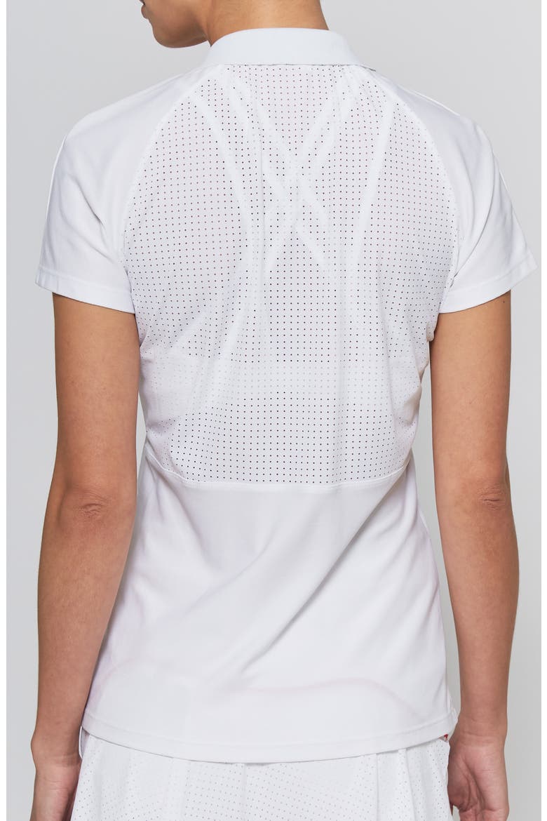 MESH ZIP PERFORMANCE POLO, Alternate, color, WHITE WITH RED TRIM