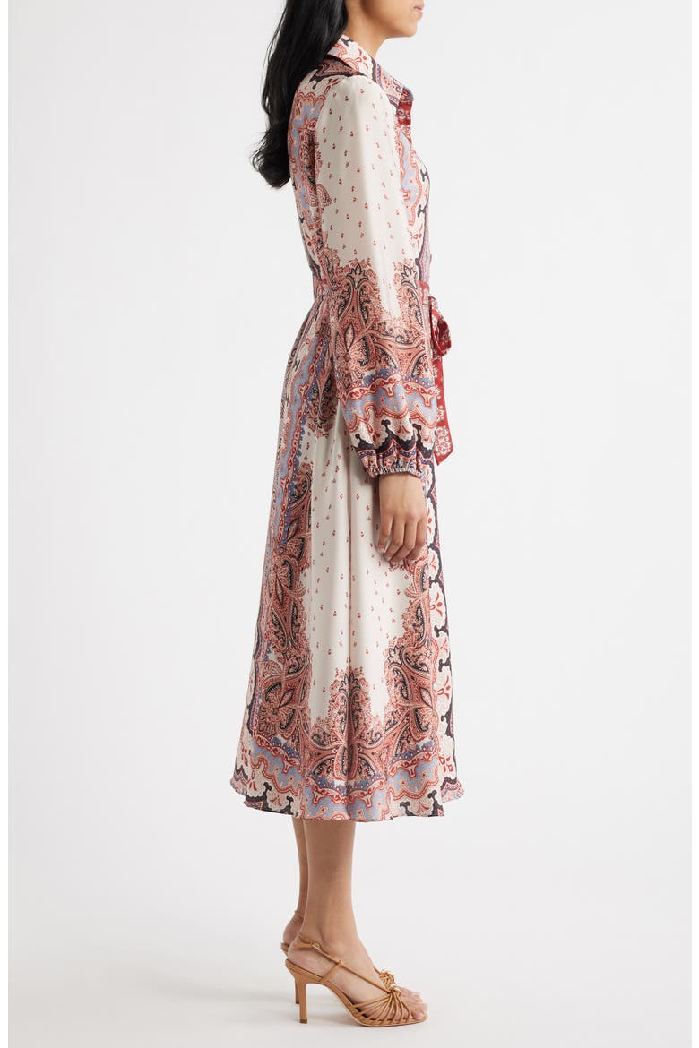Mixed Paisley Long Sleeve Midi Shirtdress, Alternate, color, RUST MULTI