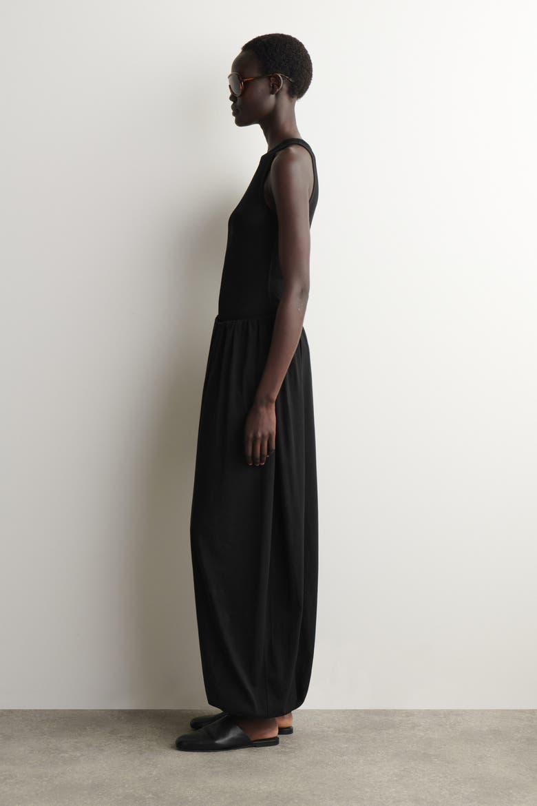 Gathered Cotton Balloon-leg Pants, Alternate, color, BLACK