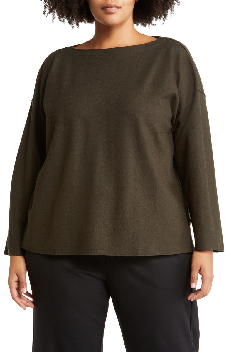 Eileen Fisher Boxy Bateau Neck Wool Knit Top, Main, color, 