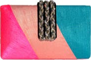 Simitri Diagonal Color Block Braided Fringe Clutch