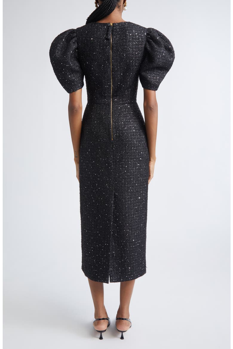 Puff Sleeve Metallic Tweed Sheath Dress, Alternate, color, BLACK