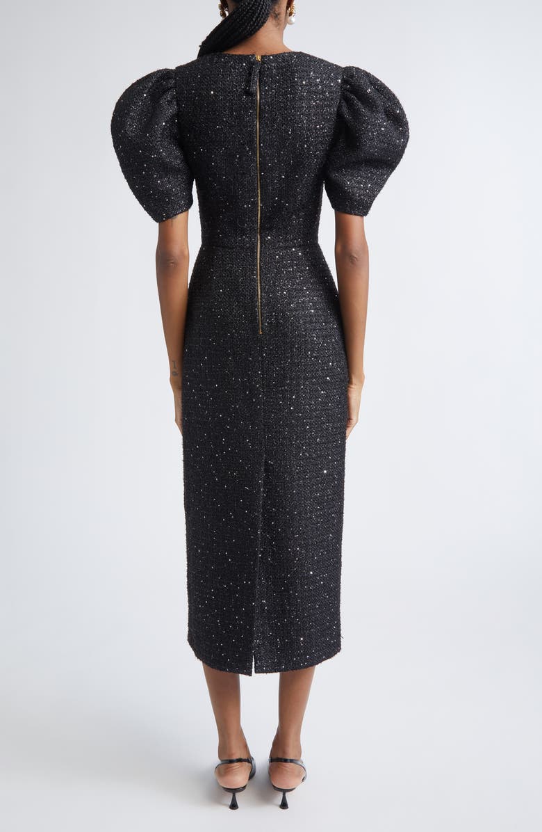 Carolina Herrera Puff Sleeve Metallic Tweed Sheath Dress, Alternate, color, Black