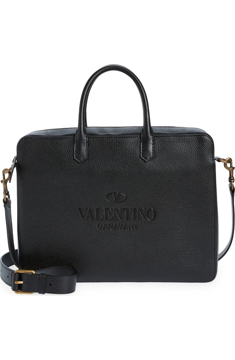 Valentino Garavani Logo Pebbled Leather Briefcase, Main, color,