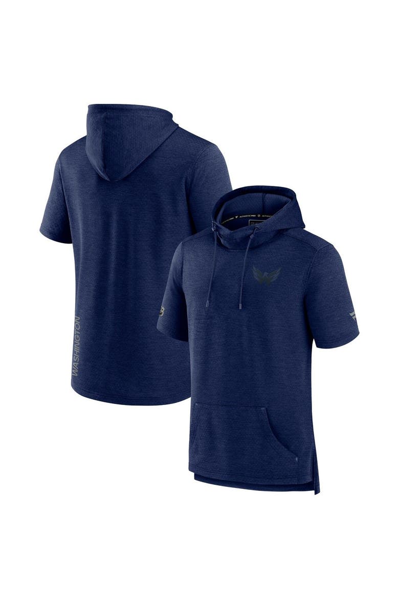 Men's Fanatics Branded Heather Navy Washington Capitals Authentic Pro Road Performance Short Sleeve Pullover Hoodie, Main, color, Heather Navy