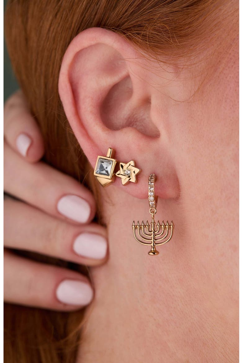 Hanukkah Earring Stud Set, Alternate, color, Gold