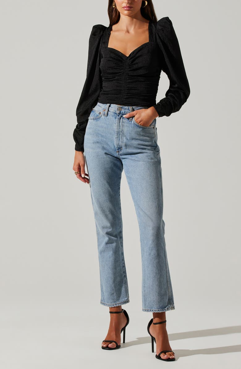 ASTR the Label Ruched Puff Shoulder Crop Top, Alternate, color, 