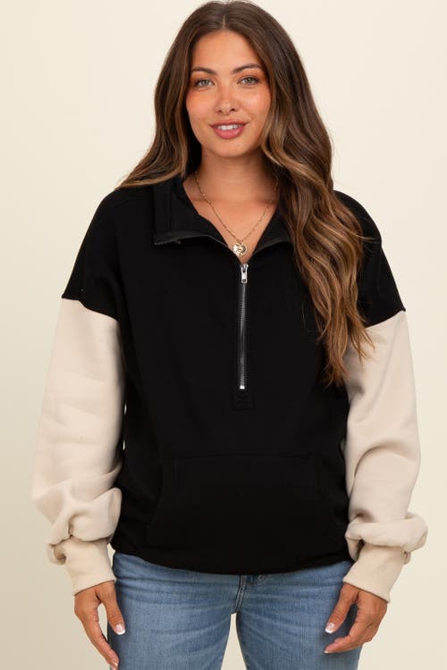 Pinkblush Coloblock Half Zip Hoodie In Black