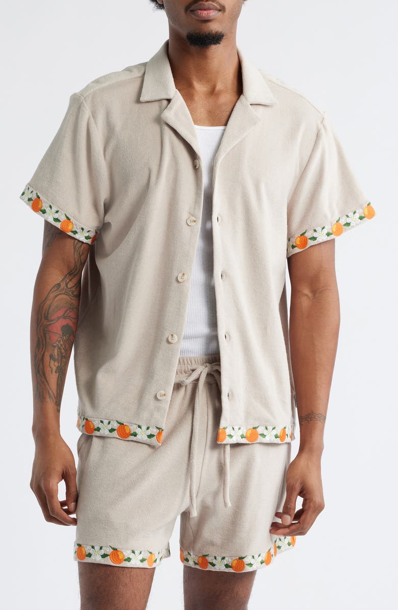 MAVRANS Orange Terry Cloth Camp Shirt, Main, color, Tan/ Orange Multi