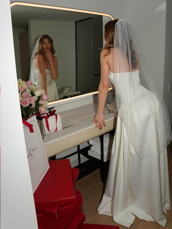 Umay Drop Waist Satin Corset Bridal Gown