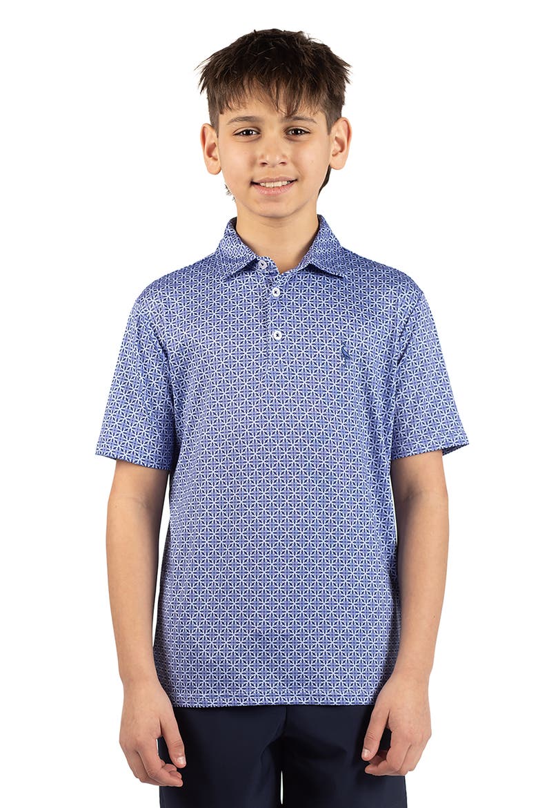 Kids' Geometric Floral Knit Polo, Main, color, DENIM