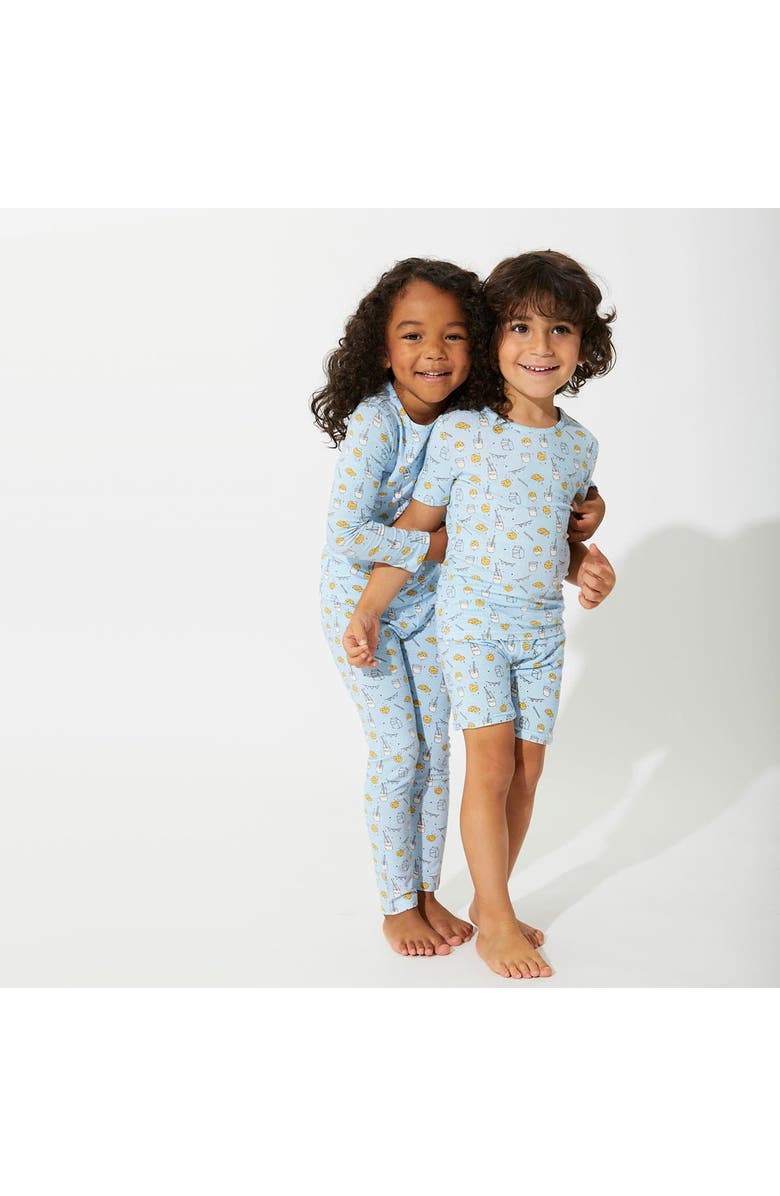 Bellabu Bear Blue Milk & Cookies Kids 2-Piece Short Sleeve & Shorts Pajama Set, Alternate, color, Blue Milk & Cookies